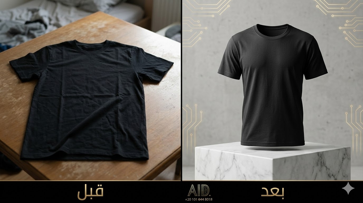 تصميم إعلاني لملابس (T-shirt Mockup) باستخدام الذكاء الاصطناعي.