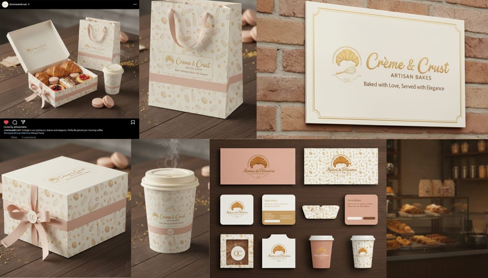تصميم الهوية البصرية لمتجر "Crème & Crust" للحلويات والباتيسري