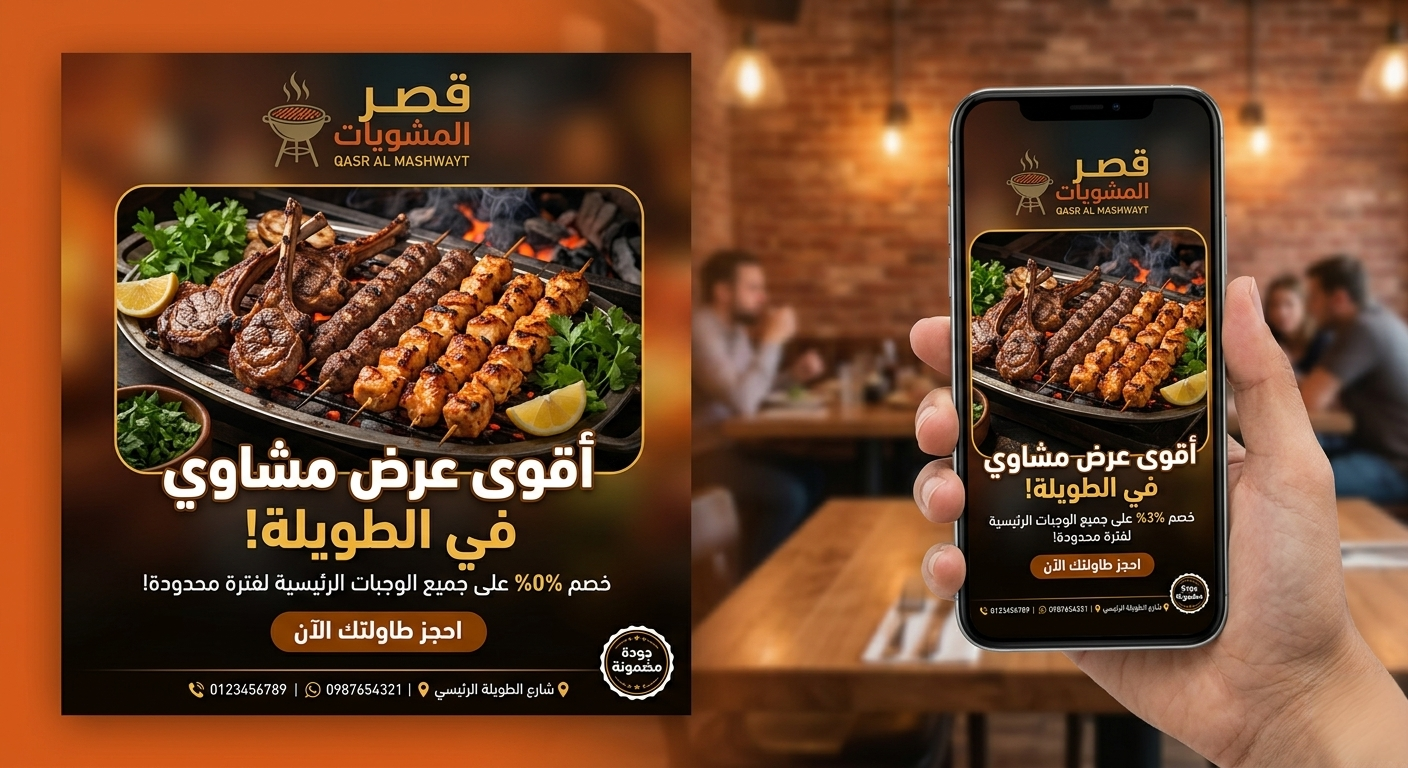 تصميم إعلان سوشيال ميديا لمطعم