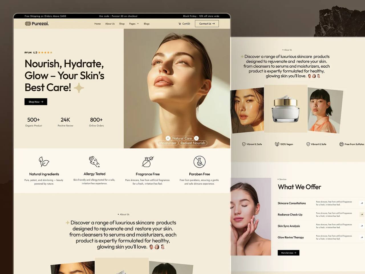 تصميم هوية بصرية عن موقع عناية بالبشرة