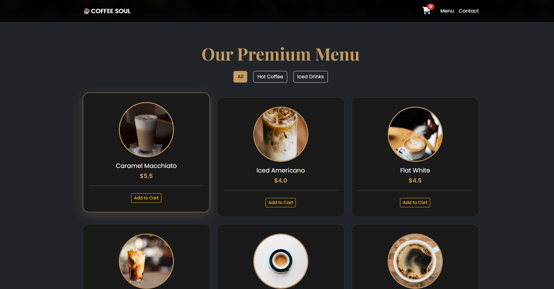 صفحة هبوط (Landing Page) عصرية وجذابة لكافيه مختص.