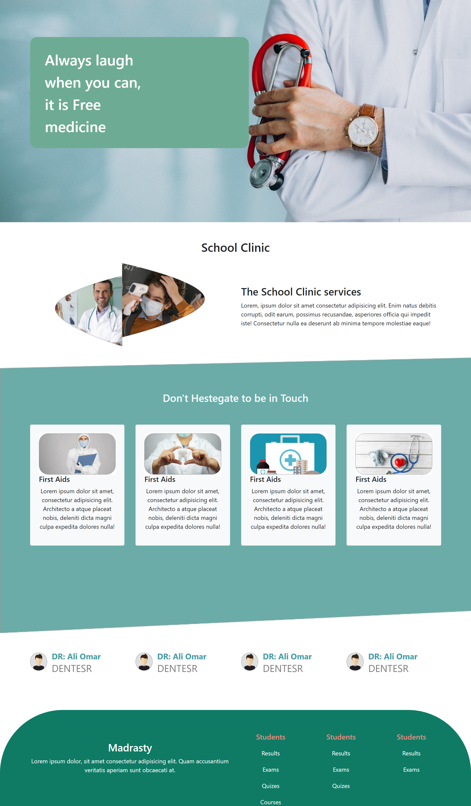تصميم واجهة موقع School Clinic حديثة ومتجاوبة (Front-End)