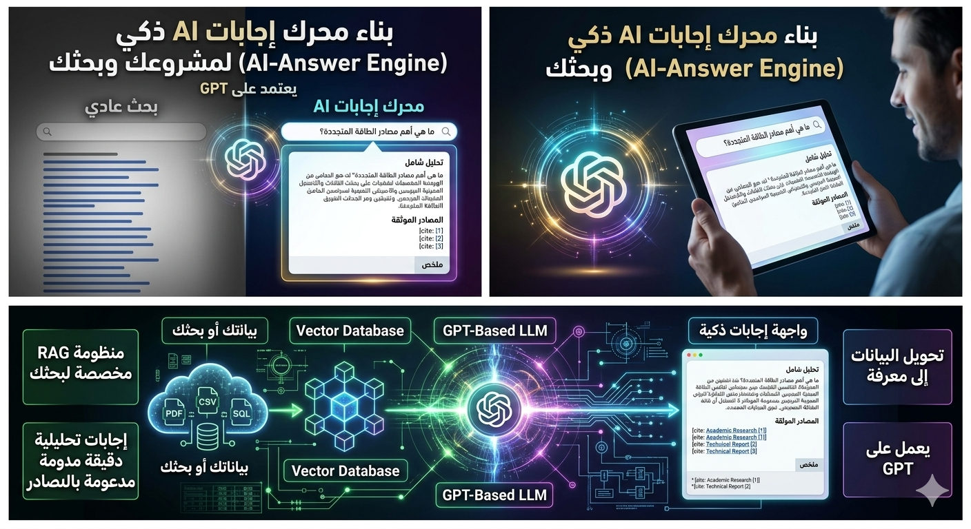 بناء محرك بحث ذكي (AI-Answer Engine) يعتمد على GPT لمشروعك أو بحثك.